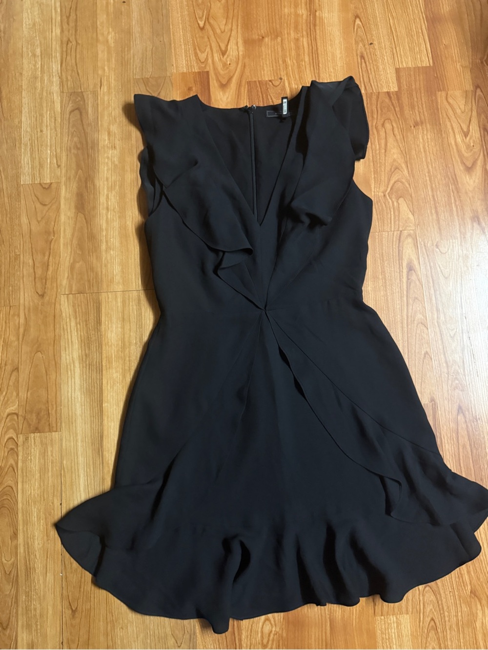 BCBGMaxAzria Black Ruffle V-Neck Mini Dress